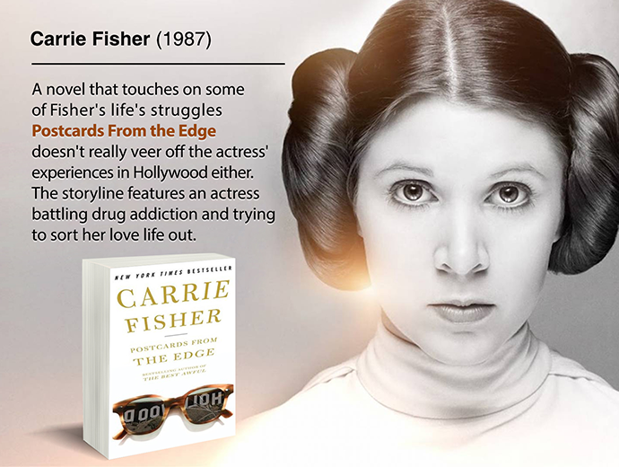 celebrities who published books - Carrie Fisher “Postcards from the Edge” (1987)
