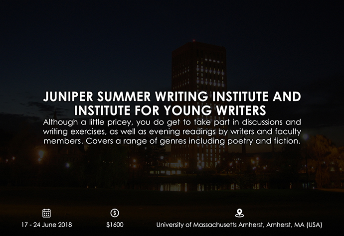 best retreats and workshops for fiction writers 2018 - Juniper Summer Writing Institute and Institute for Young Writers umass.edu