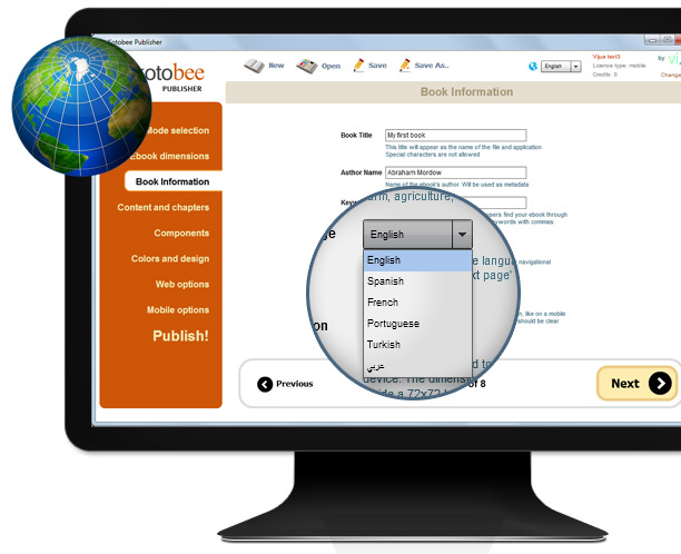 Langues de l'interface du livre électronique